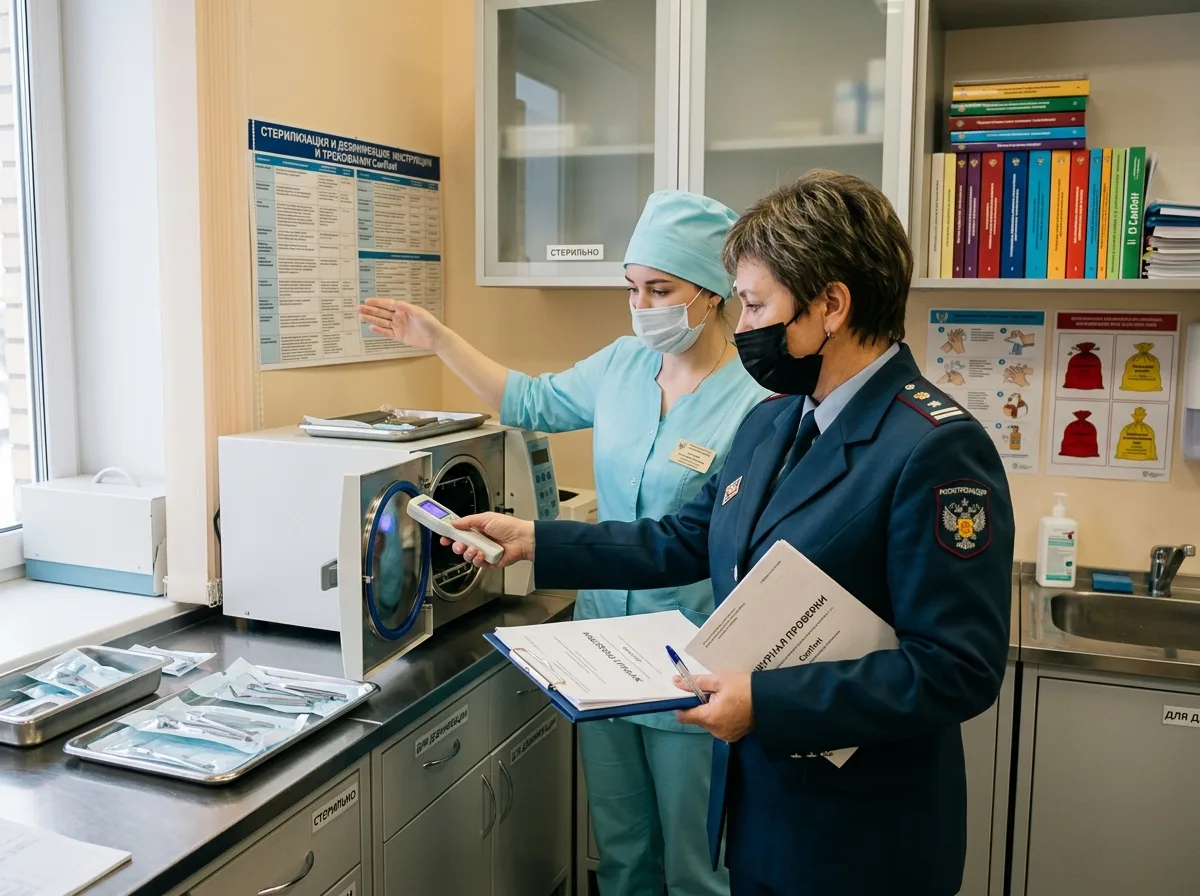 Проверка соответствия медицинского кабинета требованиям СанПиН сотрудником Роспотребнадзора
